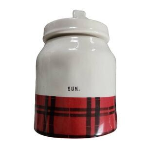 Rae Dunn Red Black Plaid Yum Snack Jar with Lid